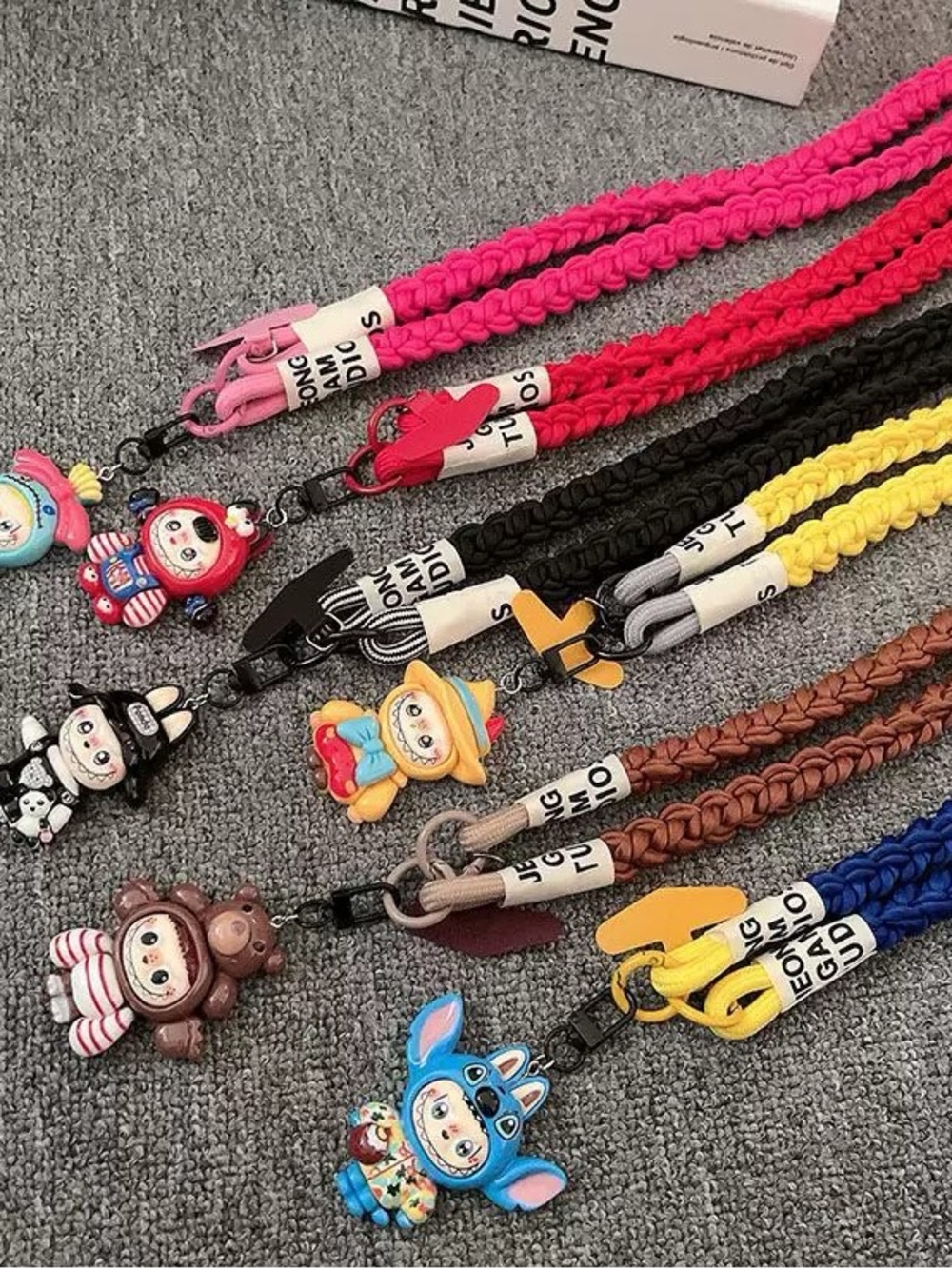 Popmart Labubu Braided Cartoon Charm phonechain - Pink black yellow red